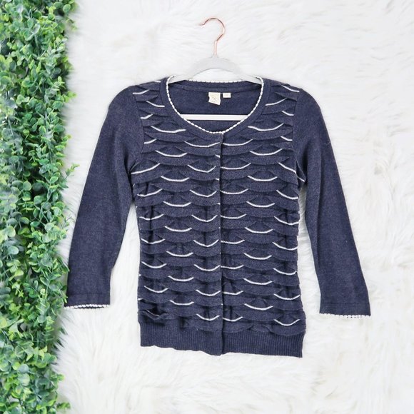 Yellow Bird Anthro Winter Waves Scalloped Cardigan - Picture 2 of 9